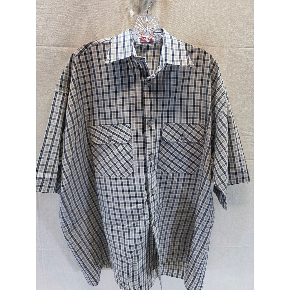 Burton Menswear Plaid Short Sleeve Button Up Shirt Blue Tan XXL 2011‎